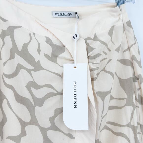 Mon Renn High Tide Midi Skirt  Stone Taupe Abstract Print Slit Long Womens Sz S - Picture 13 of 13